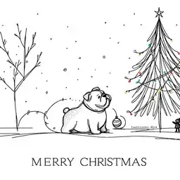 Illustration of a bulldog and children in an outdoor holiday scene.